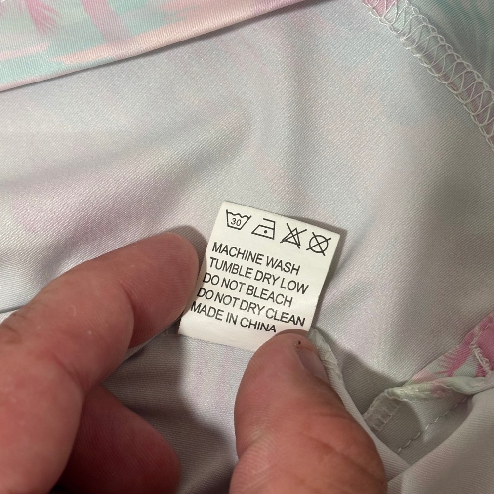 Sunday Swagger Mens Large Pastel Palm Tree‎ Golf Polo Shirt Pink Mint Green L - Picture 8 of 9